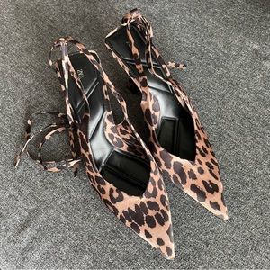 Leopard Print Zara Heels — Ankle lace up — size 40